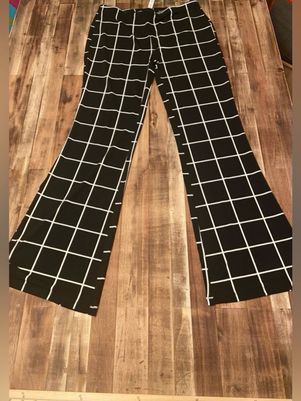 Zenana Outfitters Black & White Grid Flare Pants XL
